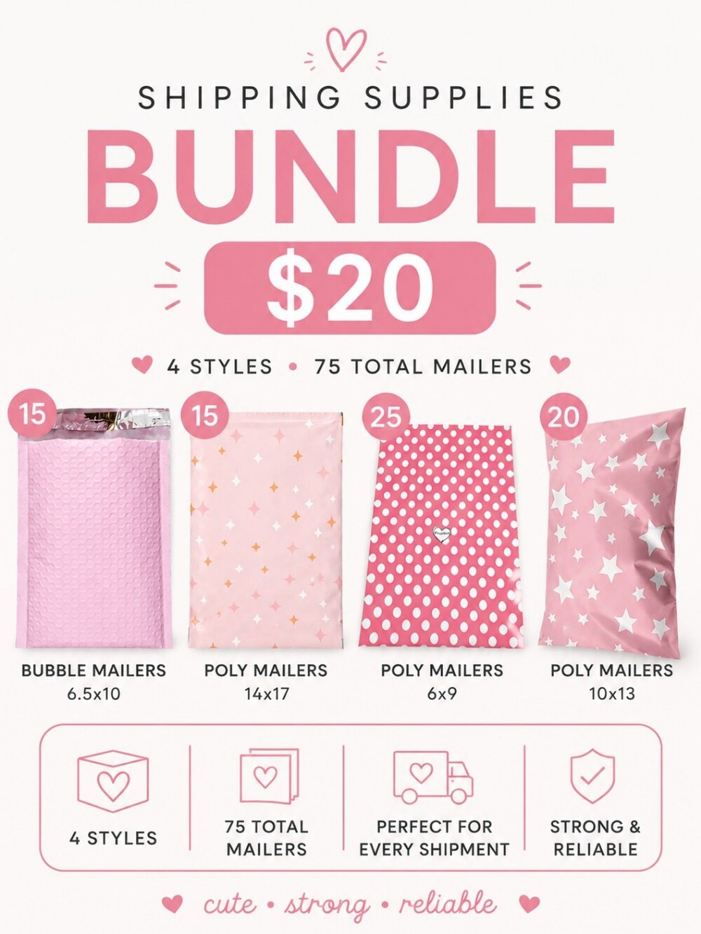 75 Assorted Pink Mailer Bundle Pack